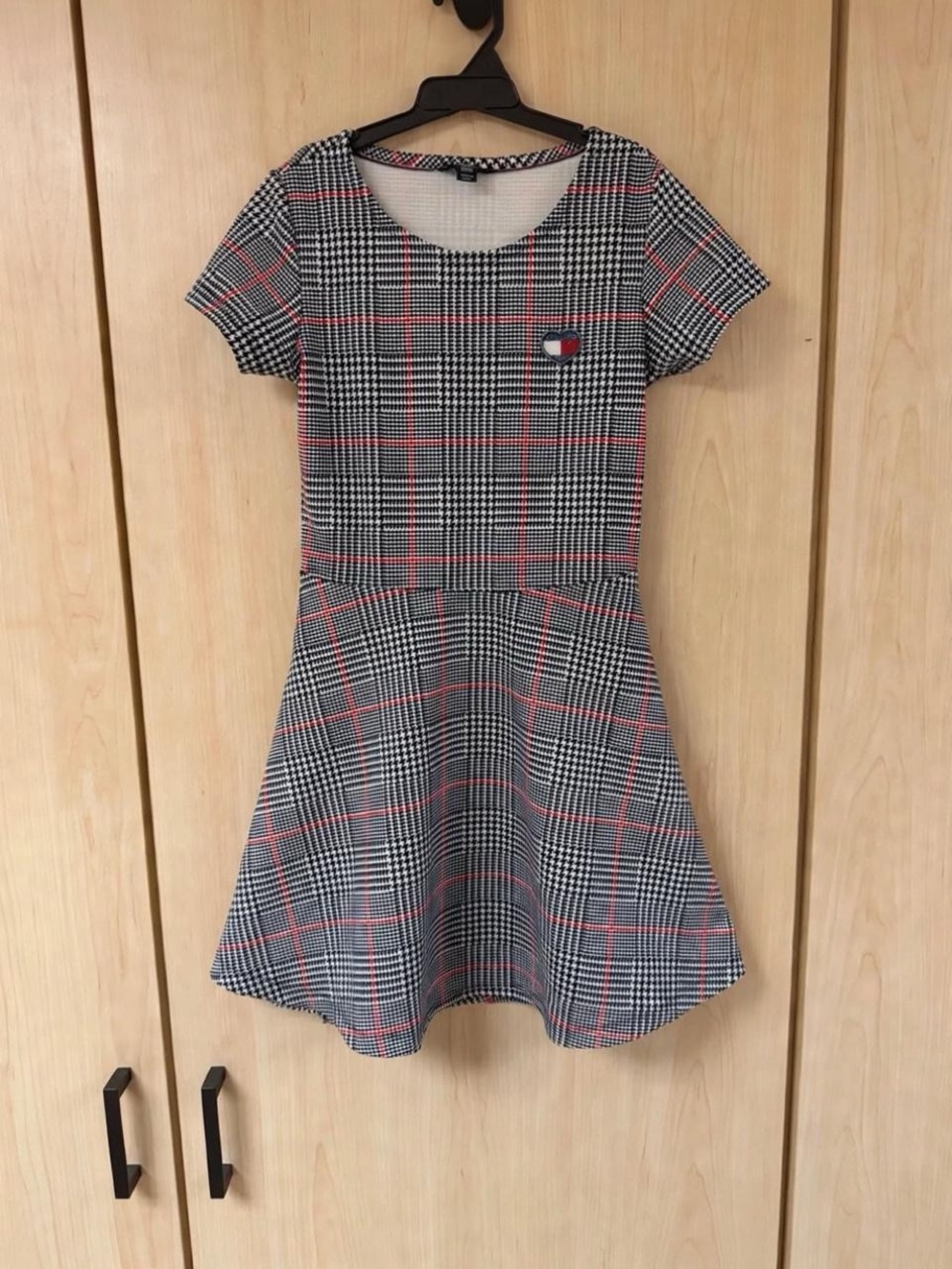 Tommy Hilfiger Black, White & Pink Glen Plaid Fit-and-Flare Dress